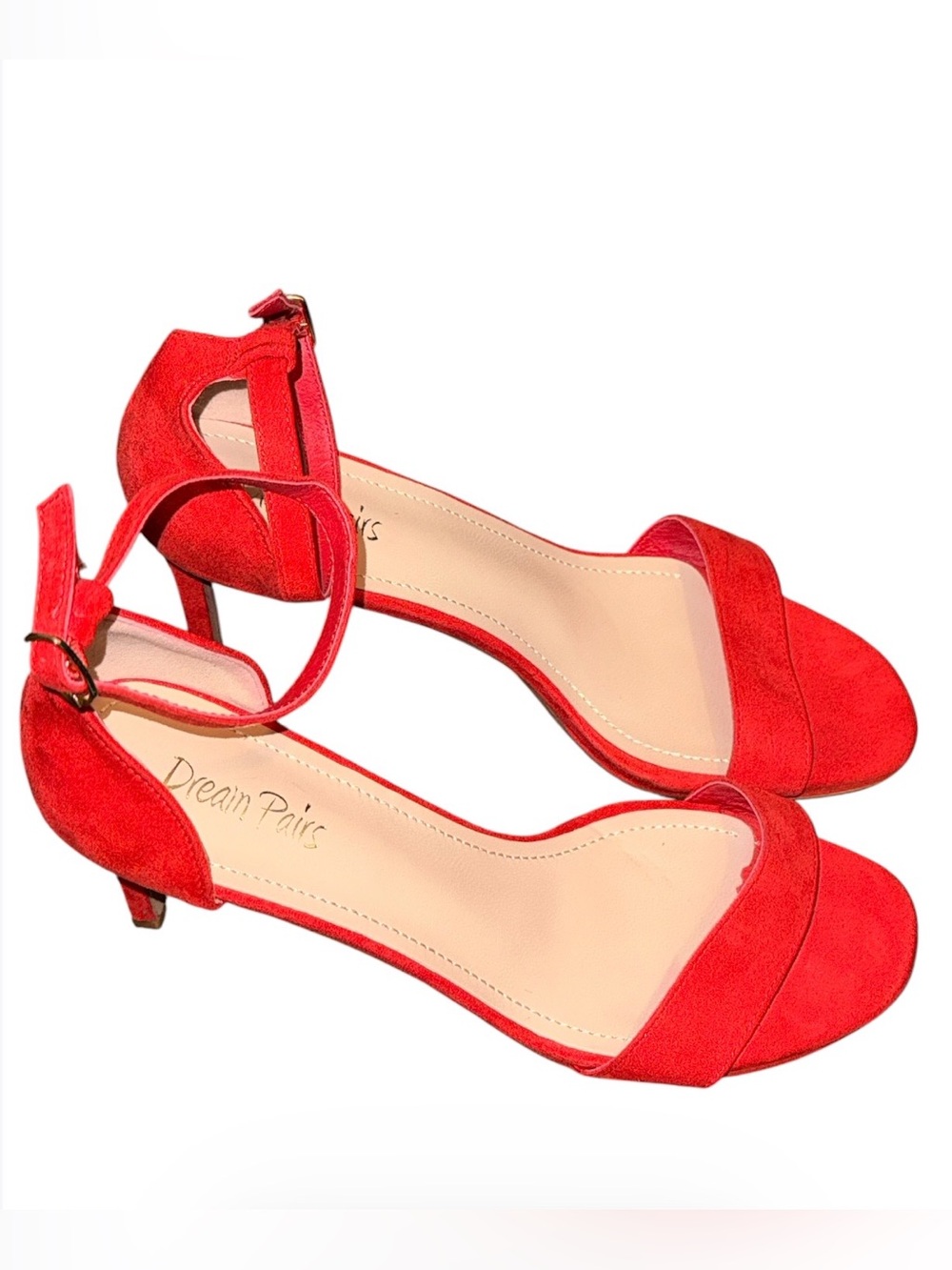 💎💎Dream Pairs Red Suede Ankle-Strap Kitten Heel Sandals💎💎